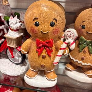 Gingerbread Figurine with Red Bow and Candy Cane